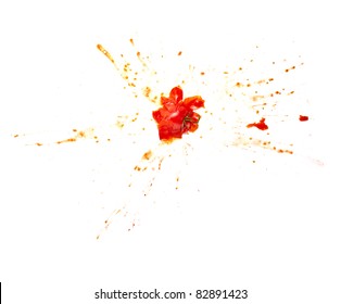 Close Up Of  A Splattered Tomato On White Background