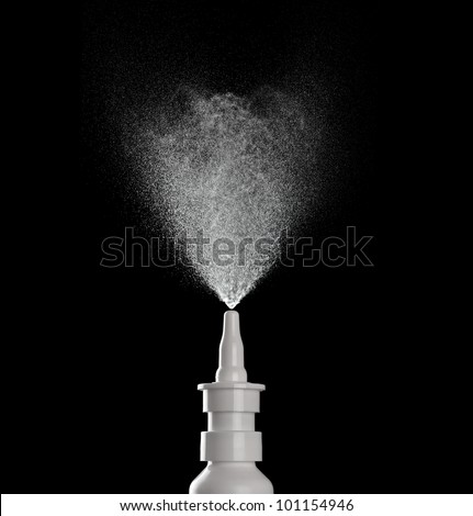 close up of  a spray bottle drops on black background