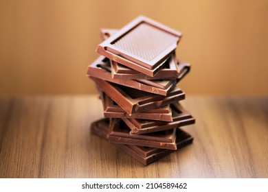 Close up of stack of chocolate squares