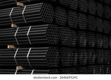 Close up Stack of construction metal pipes