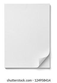 close up of stack of papers with curl on white background