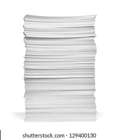 close up of stack of papers on white background - Shutterstock ID 129400130