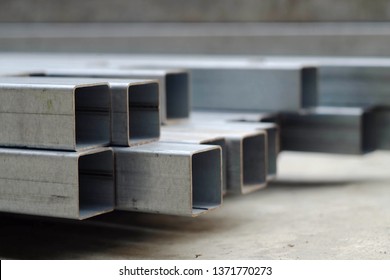 Close Up Stack Of Square Steel Tube For Industry, Industrial Business Technology Concept