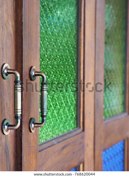 Close Stained Glass Doors Old Wooden Stock Photo Edit Now