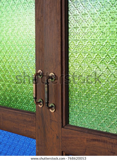 Close Stained Glass Doors Old Wooden Stock Photo Edit Now