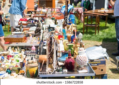 Close Up Of Stalls At Outdoor Secondhand Flea Market