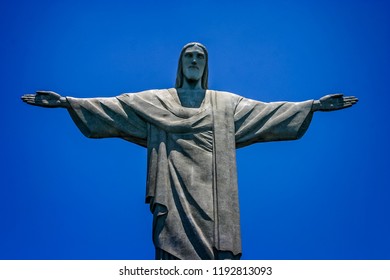 Close Up Of Statue Of Christ The Redeemer, Corcovado Mountain, Rio De Janeiro, Brazil Taken On 1 February 2008