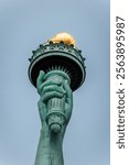 Close up of The Statue of Liberty Torch on Liberty Island in New York City. 