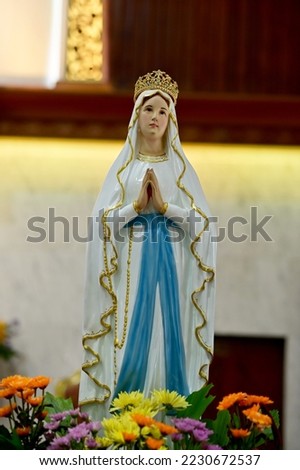 Close up of Statue of Our lady of grace virgin Mary at Thailand. selective focus.