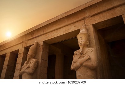 Close Up Of Statutes In Ancient Temple Of Karnak In Luxor - Ruined Thebes Egypt, Trip From Hurghada.