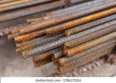 Close Up Steel Rebar For Building Texture In Construction Site