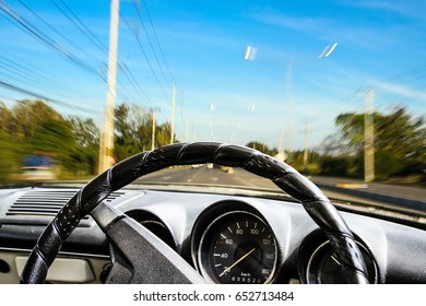 Close up steering wheel.