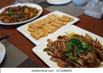 Close Up Stir Fry Crispy Pig Ears With Deep Fried Soy Tofu- Yunnan Chinese Food