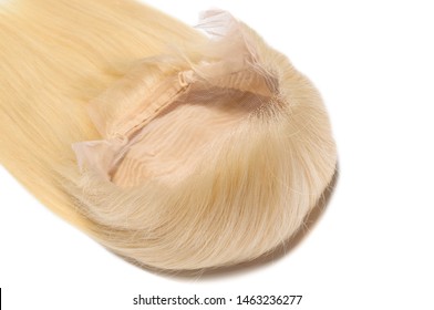 Close Up Of Straight Bleached Golden Blonde Human Hair Weaves Extensions Lace Wigs