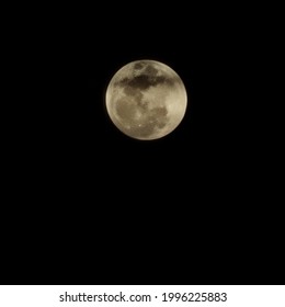 Close Up Strawberry Supermoon In The Dark Night. 