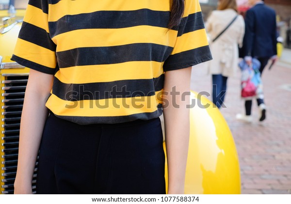 Close Striped Black Yellow Tshirt Copy Stock Photo Edit Now