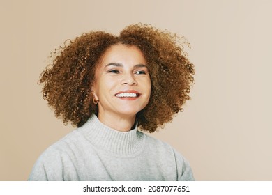 Close Up Studio Portrait Of Beautiful Middle Age Woman 50 - 55 Years Old