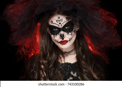 Charming Mysterious Girl Black Mask Black Stock Photo 367420130 ...