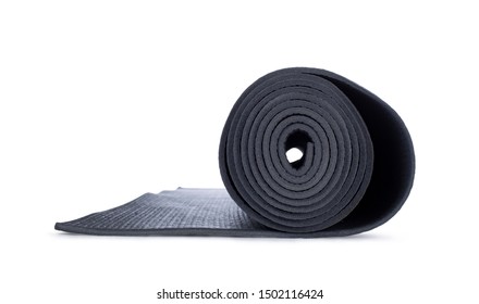 Close Up Studio Shot Of Rolled Op Yoga Mat, Side View. Isolated On White Background.