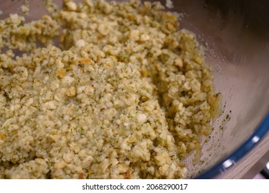 Close Up Of Stuffing Mix In A Cooking Bowl