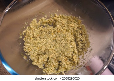 Close Up Of Stuffing Mix In A Cooking Bowl