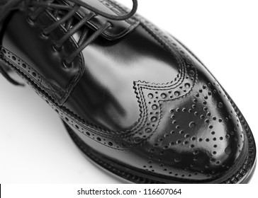 Close Up Of Stylish Black Brogue Shoe