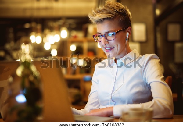 Close Stylish Confident Short Hair Entrepreneur Stock Photo Edit