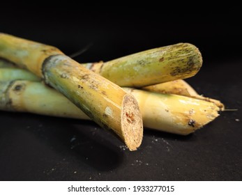 Close Up Of Sugarcane On A Black Background 