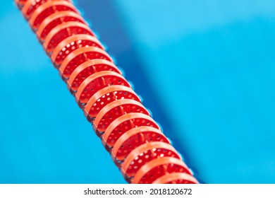 Close Up Of Swim Lane In Swimming Pool. Plastic Swimming Pool Floating Wave-breaking Lane