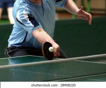 Close Up Of A Table Tennis Player Returning