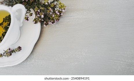 Close up tea cup thyme medicinal properties. - Powered by Shutterstock