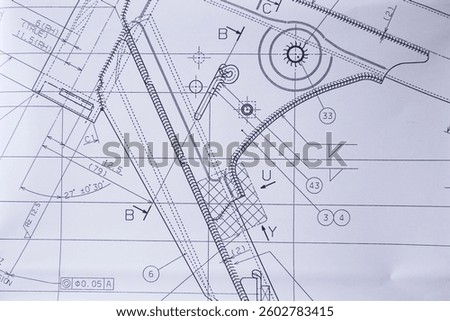 Close up of a technical engineering drawing on a paper 