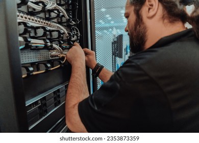 Close up of technician setting up network in server room  - Powered by Shutterstock - Get 15% off with code: PIKWIZARD15