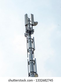 Close Up Of A Telecommunication Monopole Tower Structure Fitted With Omni Directional Antenna To Provide Circular Cellular Coverage