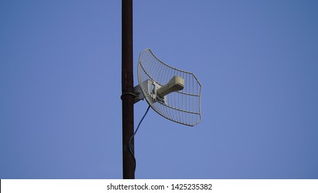 Close Up Of A Telecommunication Monopole Tower Structure Fitted With Omni Directional Antenna
