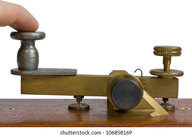 Close Up Of A Telegraph Key Being Used By An Operator