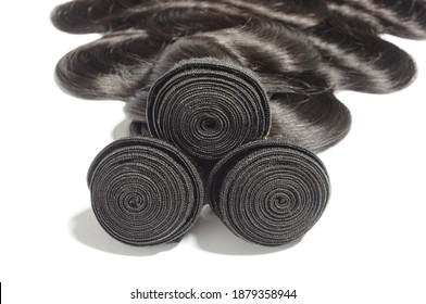 close up texture body wave black human hair weaves extensions bundles - Shutterstock ID 1879358944
