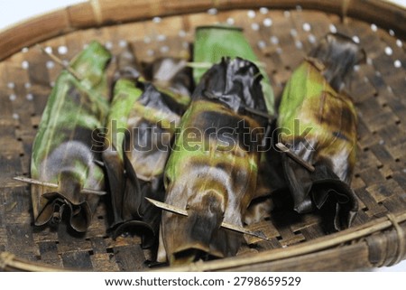 Close Up Texture of Burned Banana Leaf Grilled Rice Nasi Bakar