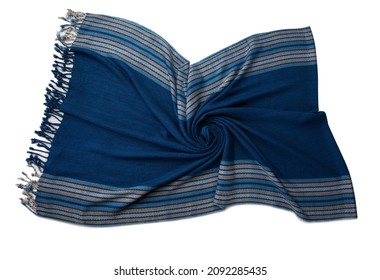 Close up of texture of hand woven stripe shawl, Thai cotton indigo dyed