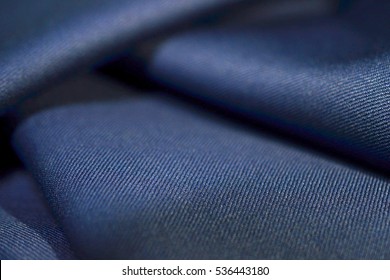 Close Up Texture Navy Blue Fabric Of Suit, Photo Shoot By Depth Of Field For Object