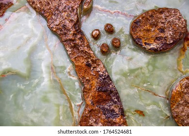 Close Up Of The Texture And Patterns Of A Cut Raw Jade Rock