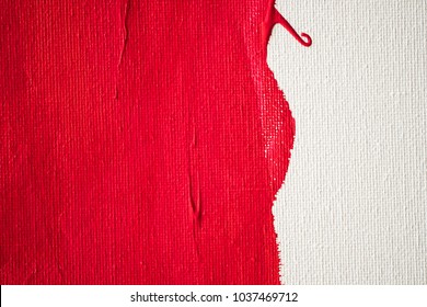 Close Up Texture Red Color Paint On White Colour Canvas Brush Marks Stroke For Paper Graphic Design On Background 