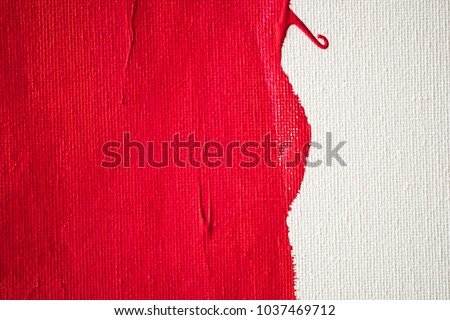 Close up Texture Red color paint on white colour canvas Brush marks stroke for paper graphic design on background 