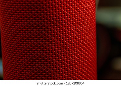 Close Up Texture Of Speaker Bluetooth Portable Wifi Music Player Red Fabric Base Bass