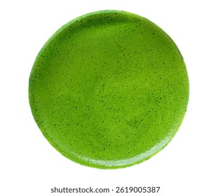Close up texture surface of green tea matcha in cycle shape isolate on white