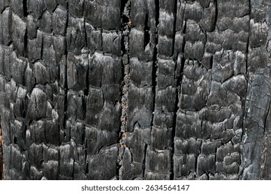 Close up of the texturee pattern of a burnt stump.                               