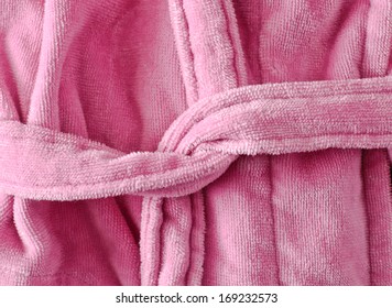 Close Up Of The Tie Belt On A Pink Dressing Gown