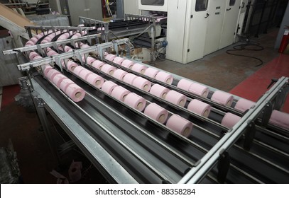 Close Up Of Toilet Paper And Tissue Industry Production