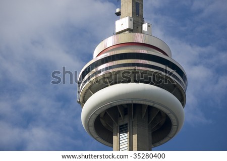 Close up of top of Toronto CN Tower / rchitectural detial