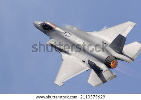 Close top view of a F-35C Lightning II  with afterburner on